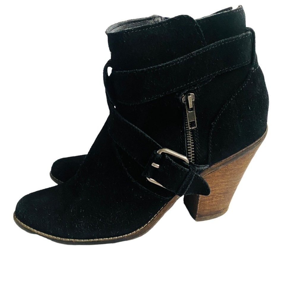 Dolce Vita Black Suede Leather Harness Western Ankle Boots 9.5 Block Heel Bootie